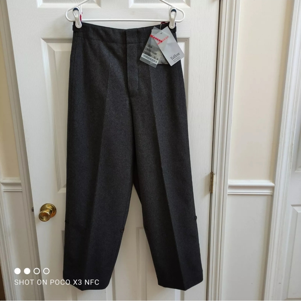 New Prada Thick Felt Wool Blend High Waisted Wide Leg Pants women 44 Anthracite